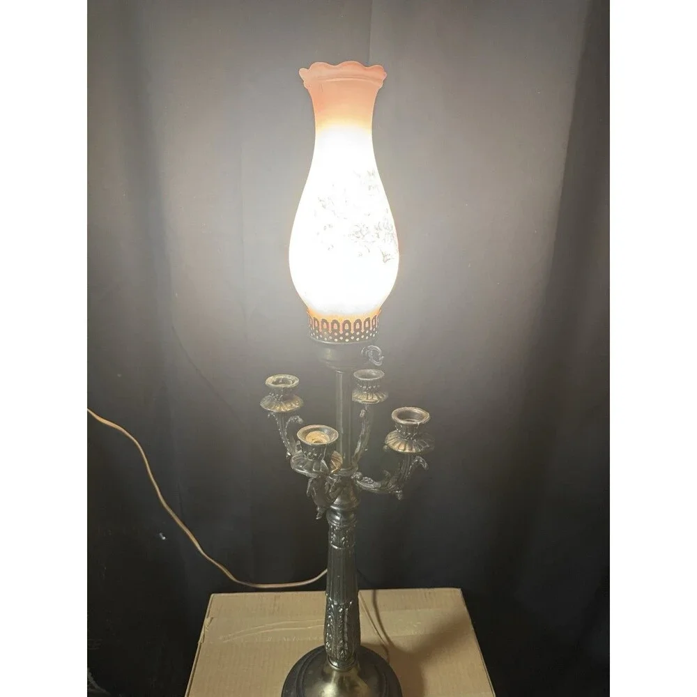 Vintage Hurricane Lamp With 4 Candle Holders. Works Perfectly!